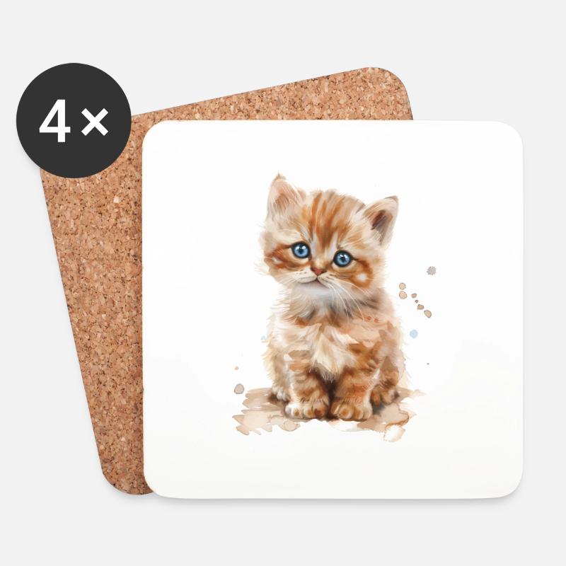 Katze - Untersetzer (4er-Set) - Weiß