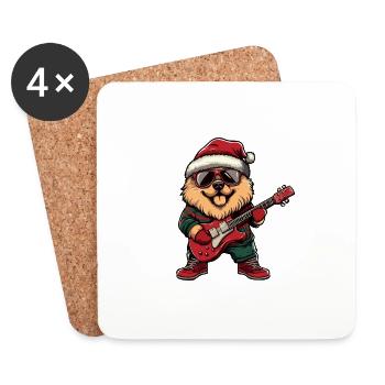 Chow Chow Chien Guitare de Noël - Dessous de verre (lot de 4) - blanc - Devant