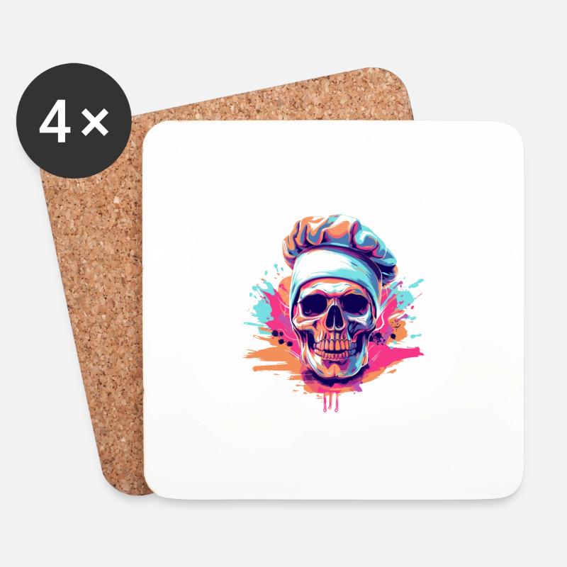 Koch Totenkopf - Untersetzer (4er-Set) - Weiß