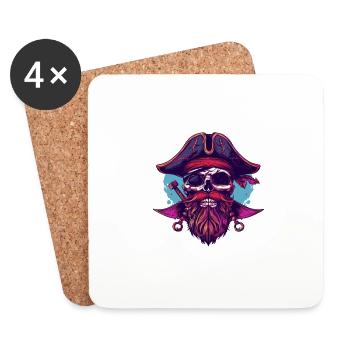 Crâne de pirate - Dessous de verre (lot de 4) - blanc - Devant