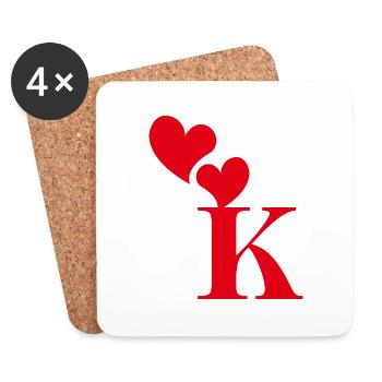 Buchstabe k Rotes Herz - Untersetzer (4er-Set) - Weiß - Vorne