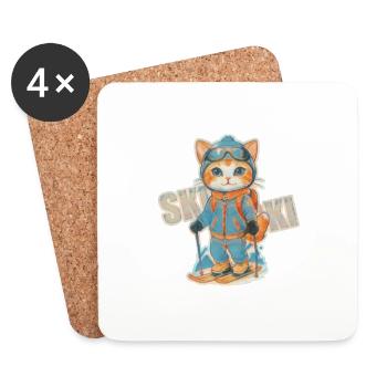 Adorable Skiing Kitty Adventure - Coasters (set of 4) - white - Front