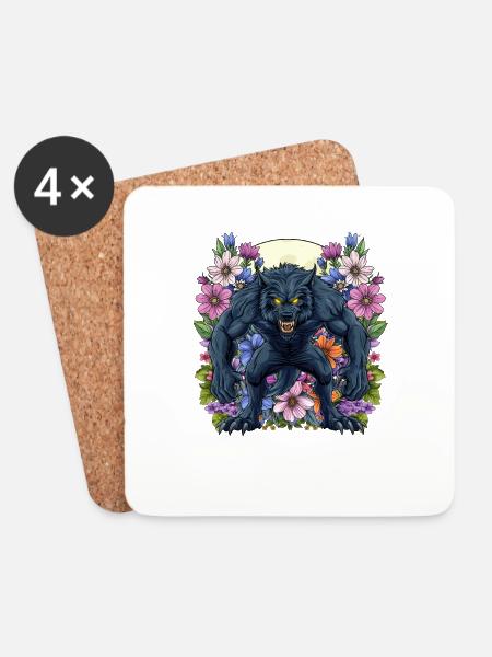Werewolf Floral - Untersetzer (4er-Set) - Weiß