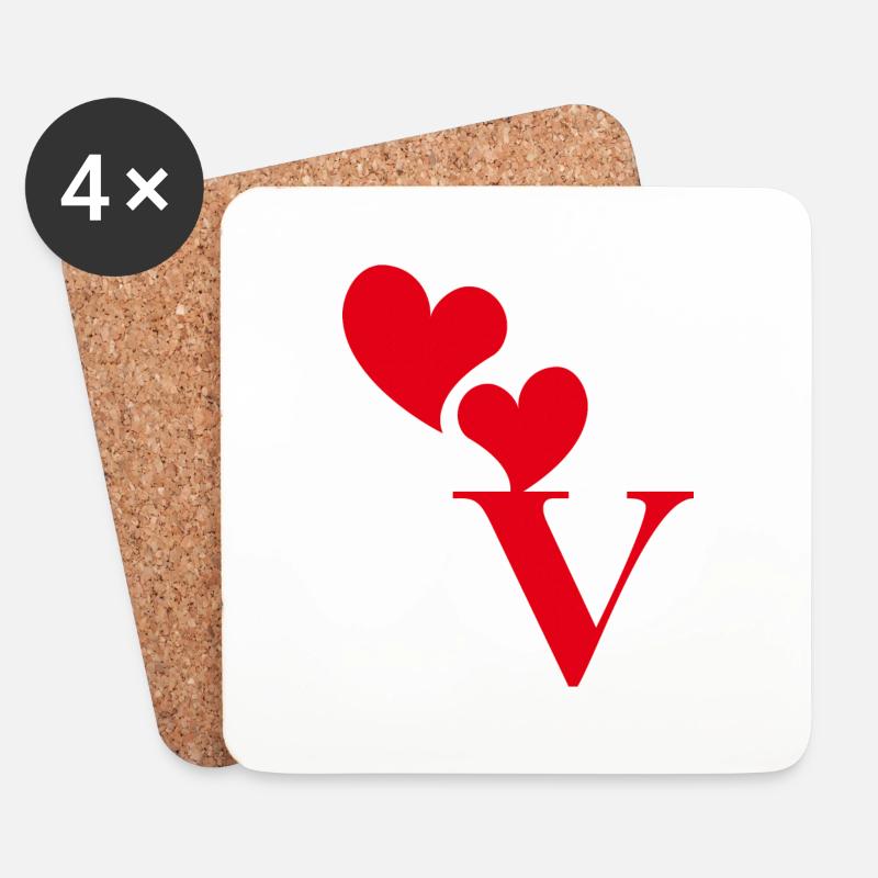 Buchstabe v rotes Herz - Untersetzer (4er-Set) - Weiß