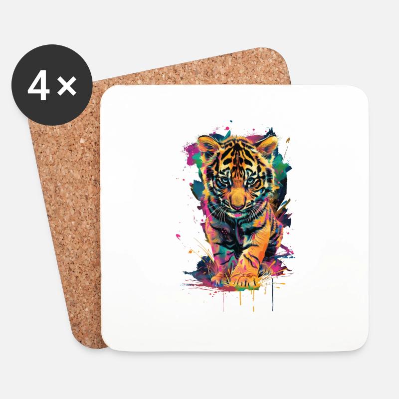 Tiger - Untersetzer (4er-Set) - Weiß