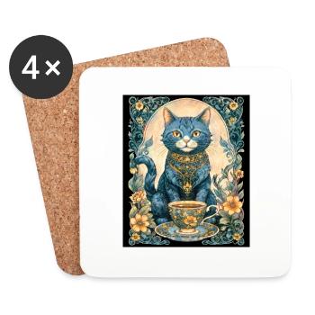 Elegant Vintage Cat with Teacup Elegant - Coasters (set of 4) - white - Front