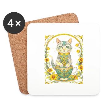 Elegant Tea Time for Cats Elegant Feline Tea - Coasters (set of 4) - white - Front