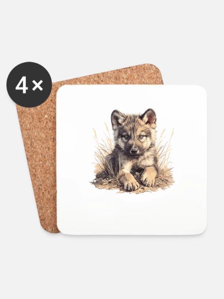 Wölfe Wolf - Untersetzer (4er-Set) - Weiß