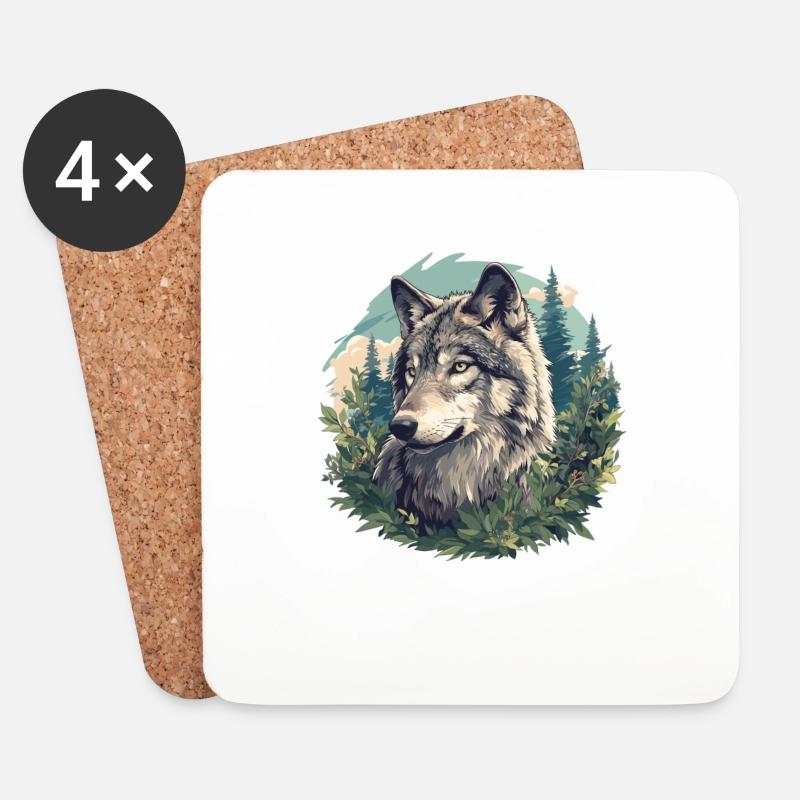 Wölfe Wolf - Untersetzer (4er-Set) - Weiß