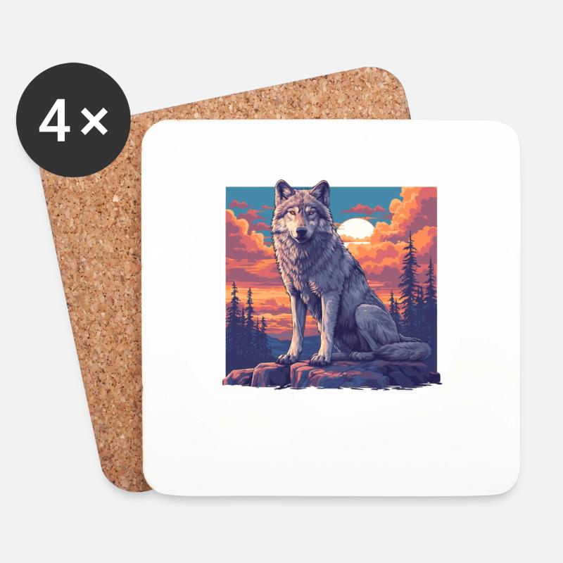 Wölfe Wolf - Untersetzer (4er-Set) - Weiß