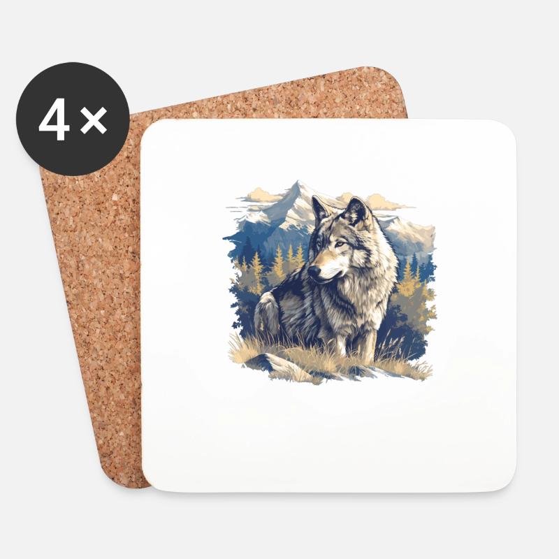 Loups Loup - Dessous de verre (lot de 4) - blanc