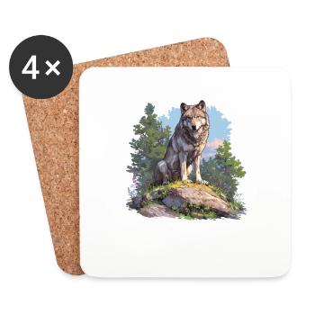 Wölfe Wolf - Untersetzer (4er-Set) - Weiß - Vorne