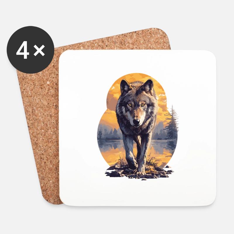 Wölfe Wolf - Untersetzer (4er-Set) - Weiß
