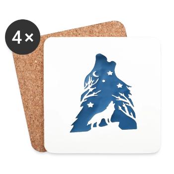 loup hurle nuit - Dessous de verre (lot de 4) - blanc - Devant