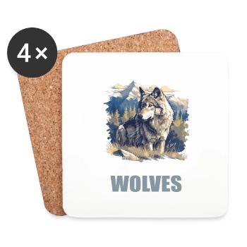 Wölfe Wolf - Untersetzer (4er-Set) - Weiß - Vorne