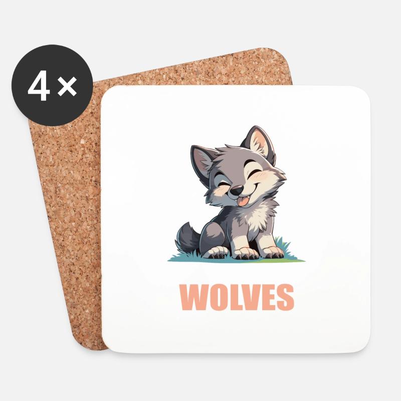 Wölfe Wolf - Untersetzer (4er-Set) - Weiß