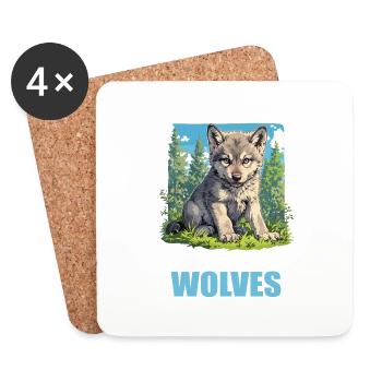 Wölfe Wolf - Untersetzer (4er-Set) - Weiß - Vorne
