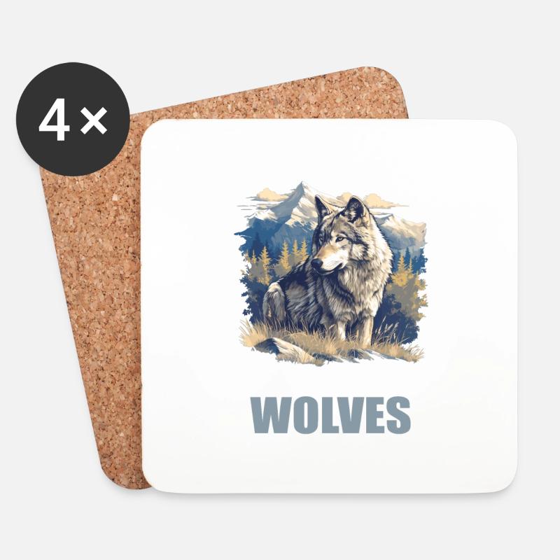 Wölfe Wolf - Untersetzer (4er-Set) - Weiß