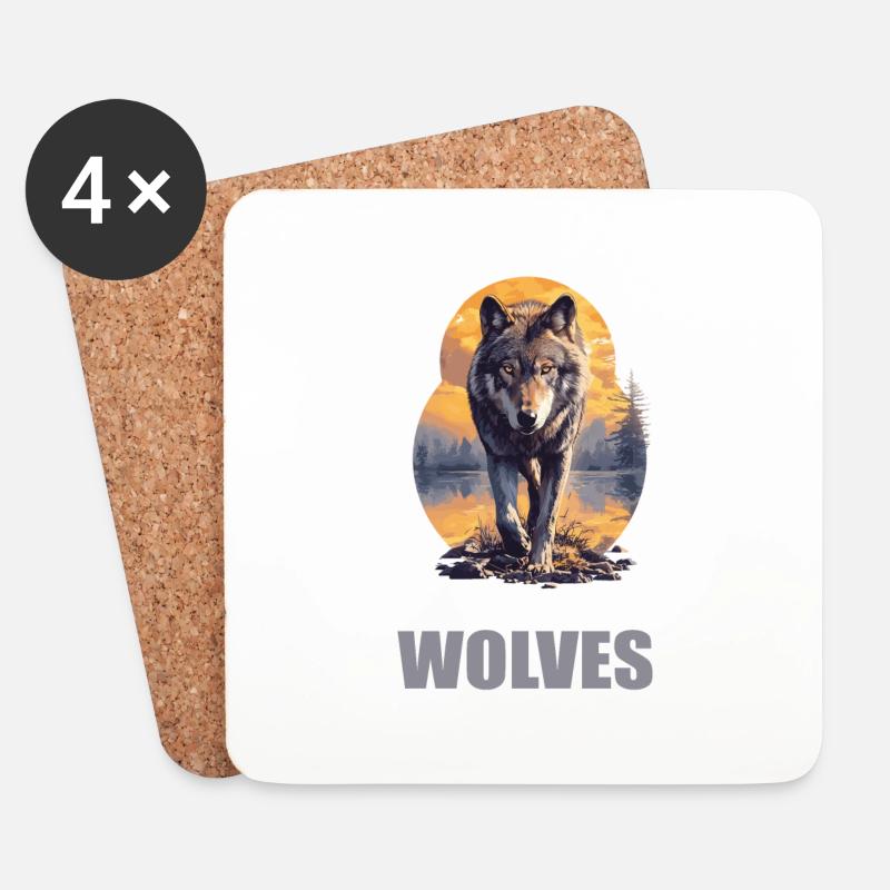 Wölfe Wolf - Untersetzer (4er-Set) - Weiß