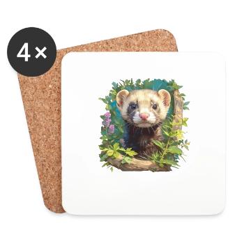 Ferret Frettchen - Untersetzer (4er-Set) - Weiß - Vorne