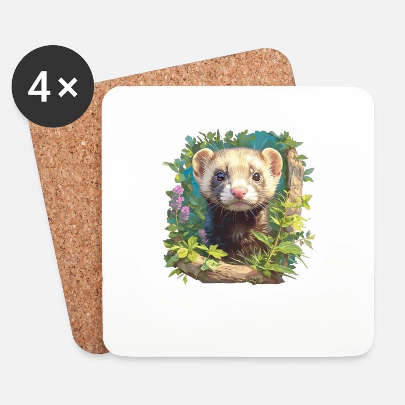 Ferret Frettchen - Untersetzer (4er-Set) - Weiß
