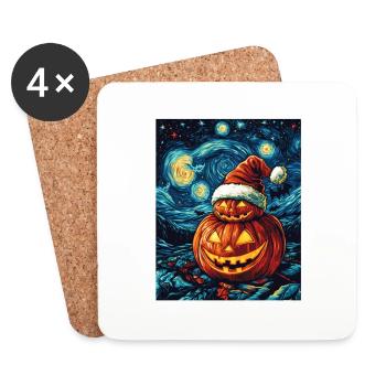 Halloween Gift Pumpkin with Santa Hat Decoration - Coasters (set of 4) - white - Front