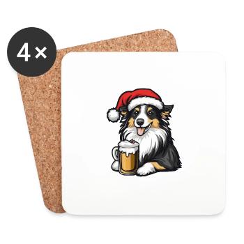 Border Collie Dog Beer Xmas Christmas - Coasters (set of 4) - white - Front
