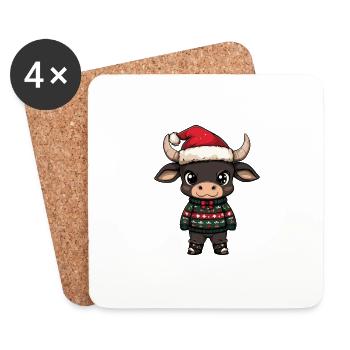 Stier Weihnachten Comic - Untersetzer (4er-Set) - Weiß - Vorne