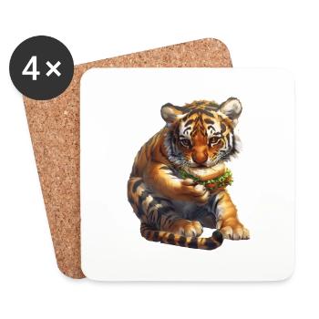 Tigre - Dessous de verre (lot de 4) - blanc - Devant