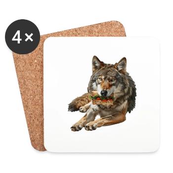 Loup - Dessous de verre (lot de 4) - blanc - Devant