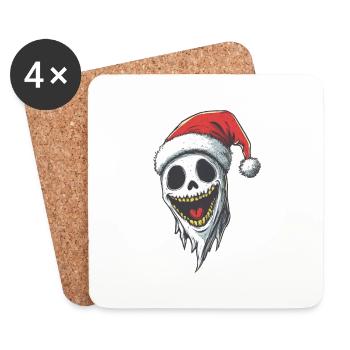 Cadeau d’Halloween fantôme avec décoration de chapeau de Noël - Dessous de verre (lot de 4) - blanc - Devant