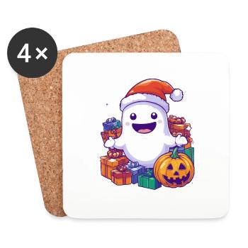 Halloween Gift Ghost with Christmas Hat Decoration - Coasters (set of 4) - white - Front