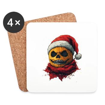 Halloween Gift Pumpkin with Santa Hat Decoration - Coasters (set of 4) - white - Front