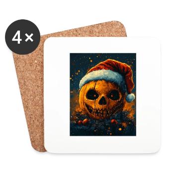 Halloween Gift Pumpkin with Santa Hat Decoration - Coasters (set of 4) - white - Front