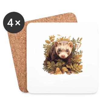 Ferret Frettchen - Coasters (set of 4) - white - Front