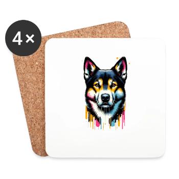 Colorful Splash Art Canaan Dog - Coasters (set of 4) - white - Front