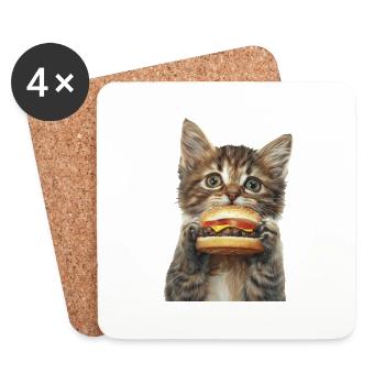 Katze - Untersetzer (4er-Set) - Weiß - Vorne