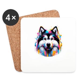 Splash Art Canadian Eskimo Dog - Coasters (set of 4) - white - Front