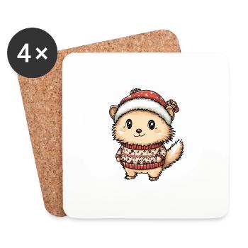 Hérisson Noël Bande dessinée - Dessous de verre (lot de 4) - blanc - Devant