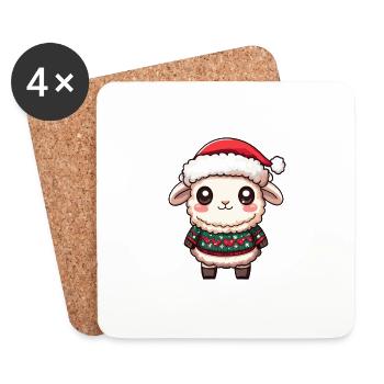 Bande dessinée de Noël mouton - Dessous de verre (lot de 4) - blanc - Devant