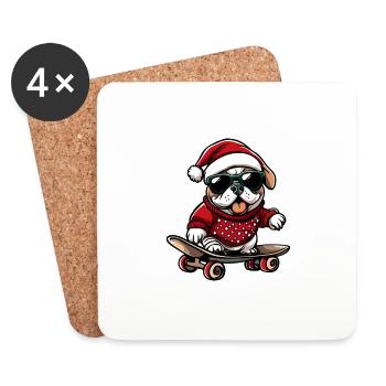 Bulldog Dog Christmas Skateboard - Coasters (set of 4) - white - Front