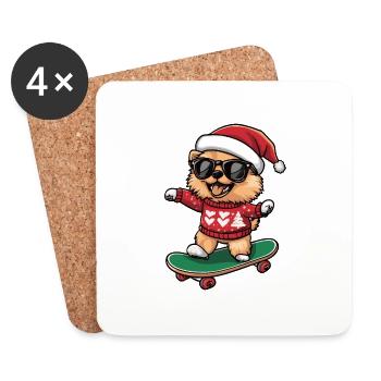 Pomeranian Dog Christmas Skateboard Pomeranian - Coasters (set of 4) - white - Front