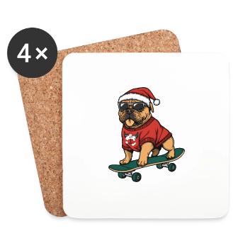 Bullmastiff Dog Christmas Skateboard - Coasters (set of 4) - white - Front