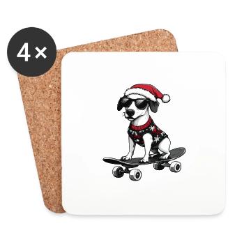 Whippet Dog Christmas Skateboard - Coasters (set of 4) - white - Front
