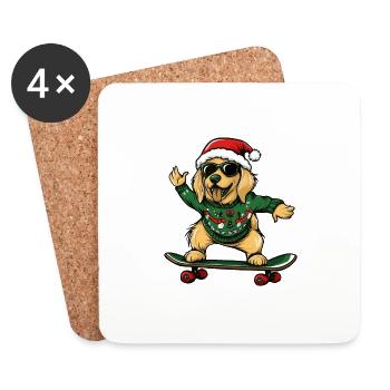 Golden Retriever Dog Christmas Skateboard - Coasters (set of 4) - white - Front