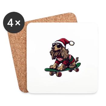 Chien Afghan Chien Noël Planche à roulettes - Dessous de verre (lot de 4) - blanc - Devant