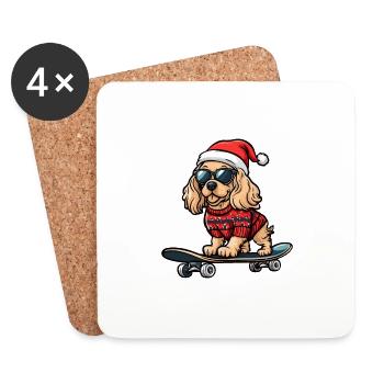 Cocker Spaniel Dog Christmas Skateboard - Coasters (set of 4) - white - Front