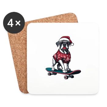Great Dane Dog Christmas Skateboard - Coasters (set of 4) - white - Front