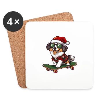 Australian Shepherd Dog Christmas Skateboard - Coasters (set of 4) - white - Front