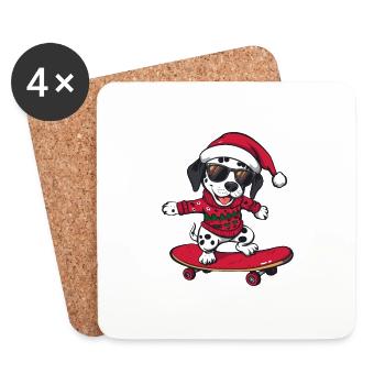 Dalmatian Dog Christmas Skateboard - Coasters (set of 4) - white - Front